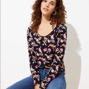 NWT Ann Taylor black floral soft layering long tee